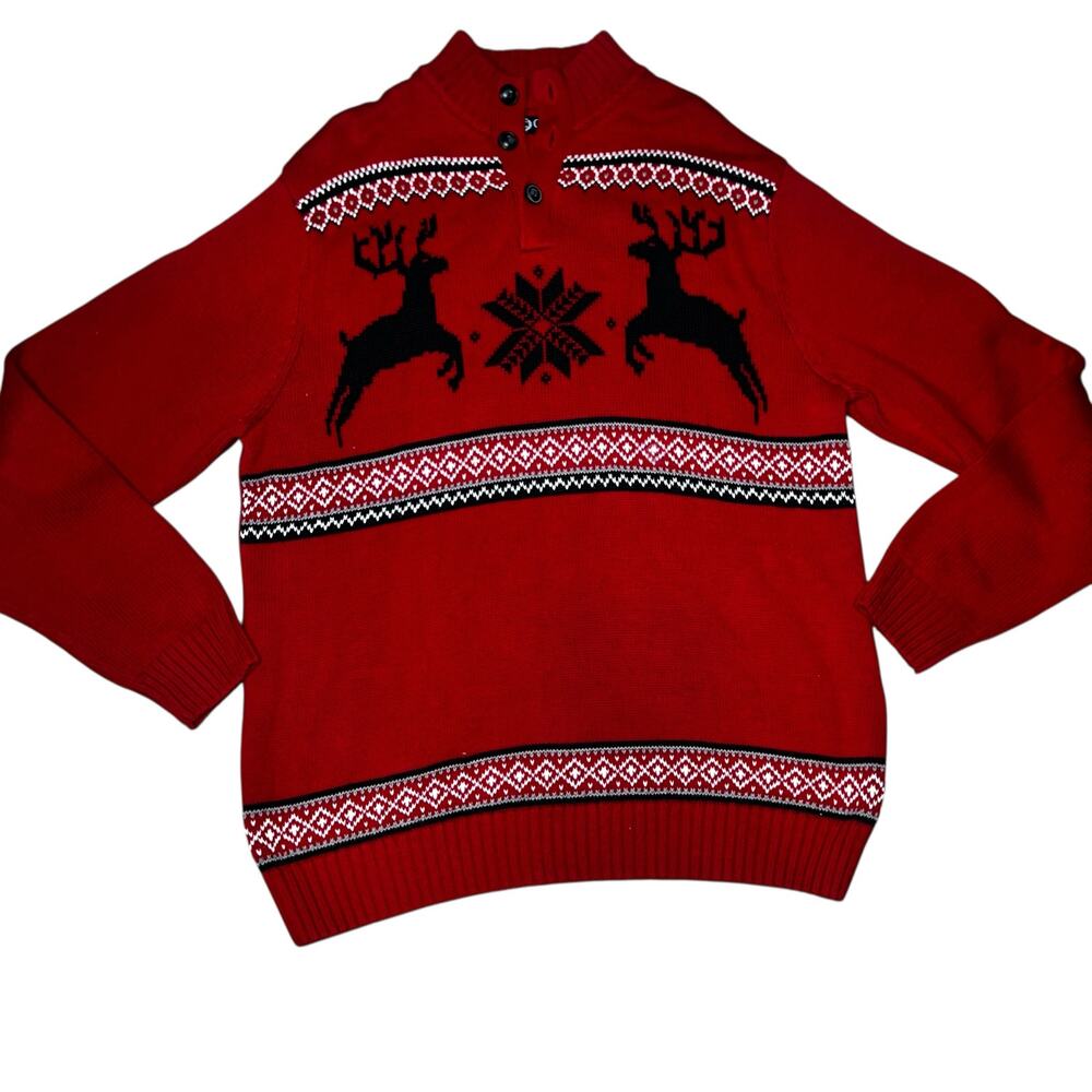 Chaps men's red holiday Christmas reindeer cotton knit sweater size large